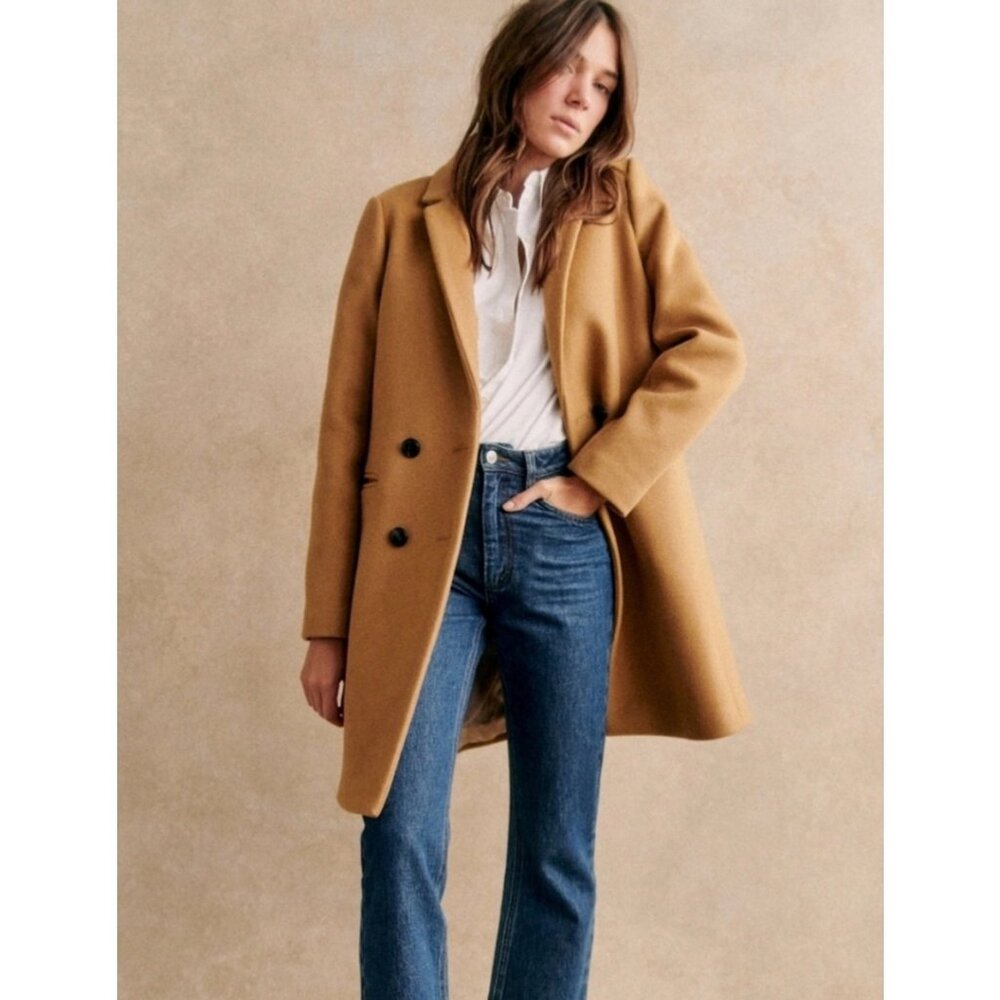 Sezane Johnson Camel Wool Blend Double Breasted Coat 40